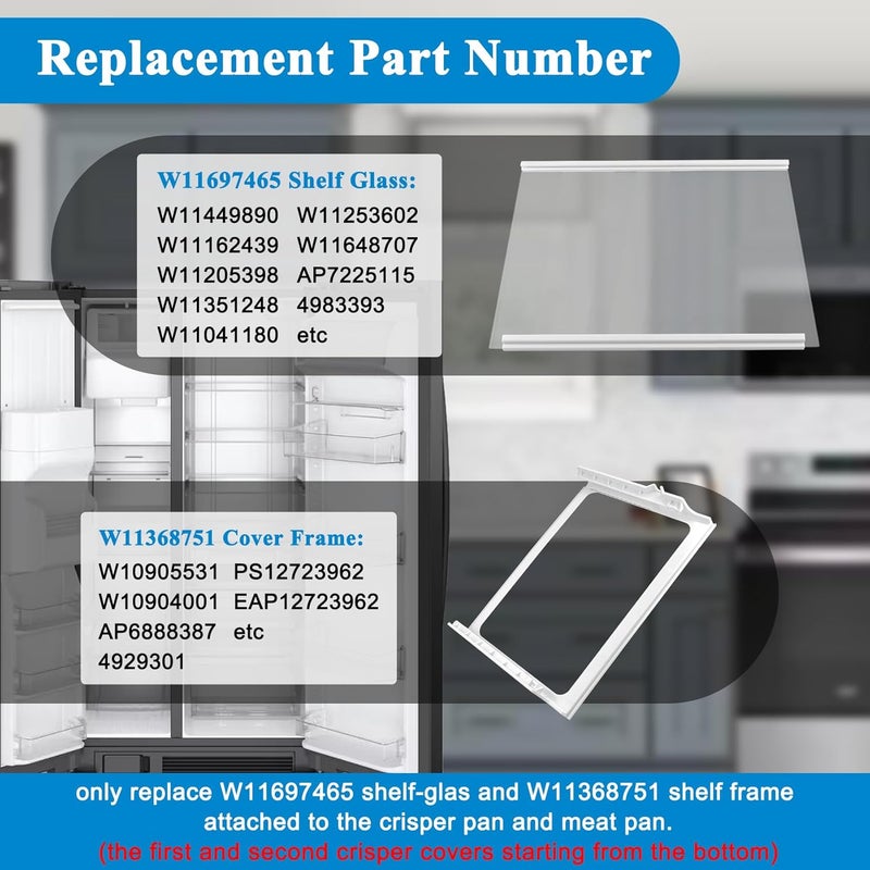 Garsoo W11368751, W11697465 Refrigerator Crisper Drawer Cover Assembly (Frame+Glass) Compatible with for whirlpool, maytag, ikea, replaces W10905531, W10904001 Shelf Frame and W11449890 Glass Shelf - Image 3